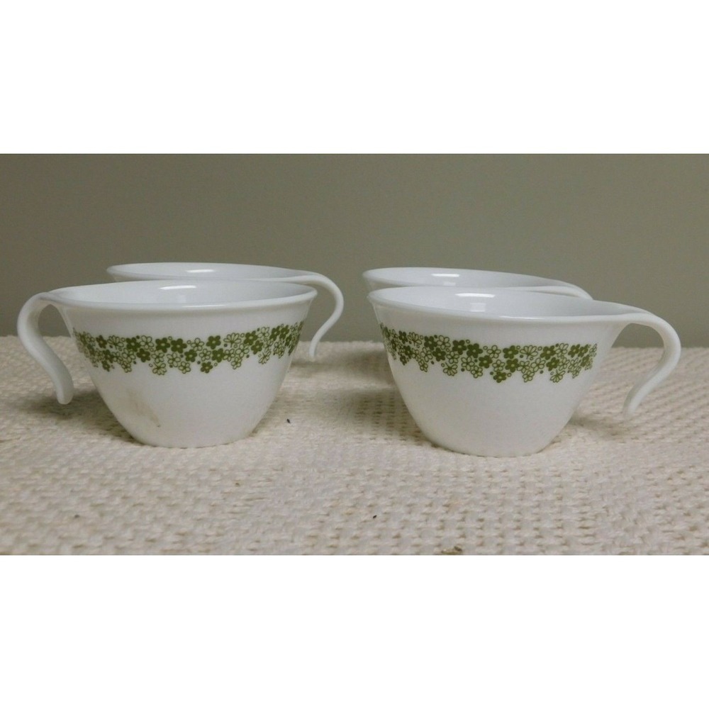 Corelle Spring Blossom Crazy Daisy Green Coffee Cups Hook‎ Handles Lot of 4